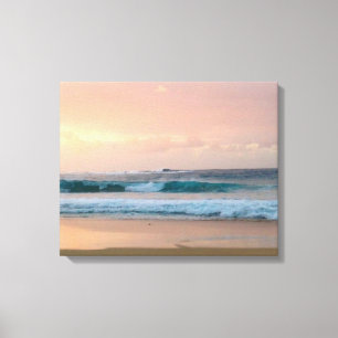 Zonsondergang strand met oceaan canvas afdruk