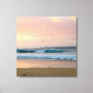 Zonsondergang strand met oceaan canvas afdruk