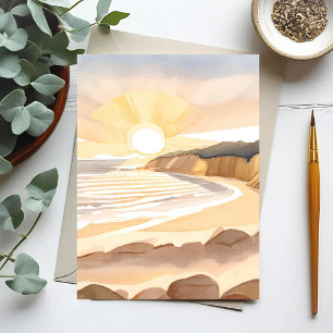 Zonsondergang Strand   Oceaan Aquarel Kust Briefkaart