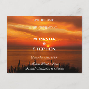 Zonsondergang strand opslaan van de datum aankondi aankondigingskaart