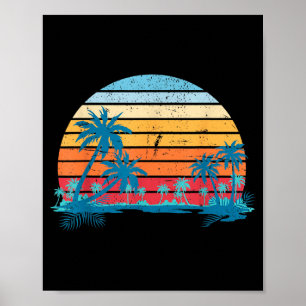Zonsondergang Strand Palmen Zomer Vibes Retro Trop Poster
