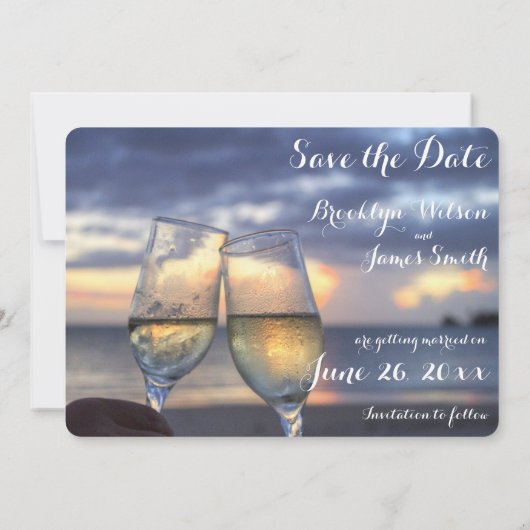 Zonsondergang Strand Ronde Save The Date Rond Kaart (Achterkant)