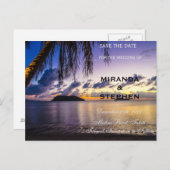 Zonsondergang strand sparen de datum aankondigingskaart (Voorkant / Achterkant)