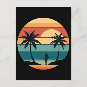 Zonsondergang Strandpalmen Zomerstemming Retro Est Briefkaart