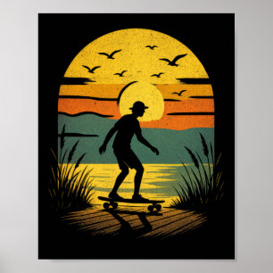 Zonsondergang Surfer - Vintage Retro Surfen Strand Poster