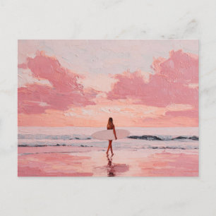 Zonsondergang Surfmeisje Kustkunst Ansichtkaart Briefkaart