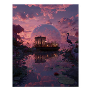 Zonsondergang Tempelreflecties in Droom Bubbel Perfect Poster