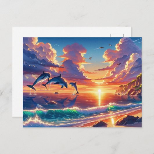 Zonsondergang Tropical Island Dolfijn Flight Paint Briefkaart (Voorkant / Achterkant)