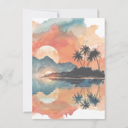 Zonsondergang Tropisch Rotsjacht Bootfeest Kaart (Achterkant)