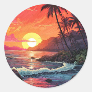 Zonsondergang Tropisch Strand Paradijs Eiland Ronde Sticker