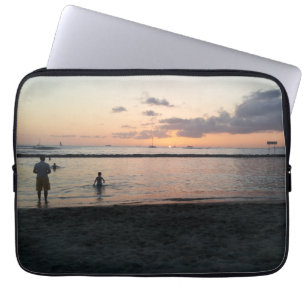 Zonsondergang Tropisch Strand Waikiki Oahu Hawaii Laptop Sleeve
