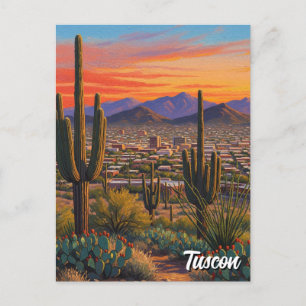 Zonsondergang Tuscon Silhouette Arizona Reizen Briefkaart