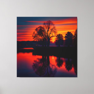 Zonsondergang Uitzicht Landschap Drie Canvas Afdruk