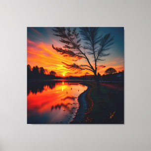 Zonsondergang Uitzicht Landschap Vier Canvas Afdruk