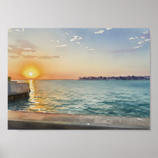 Zonsondergang van de Haven Poster