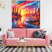 ZONSONDERGANG VAN DE STAD CANVAS AFDRUK (Insitu (Woonkamer))