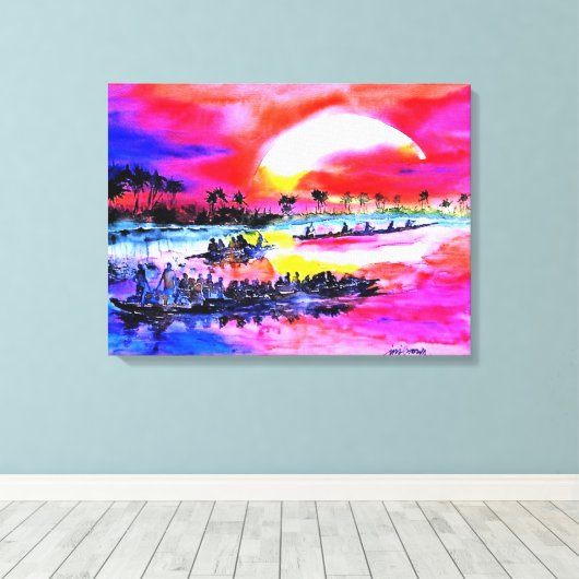 Zonsondergang van Ini Brown Canvas Afdruk (Insitu (Houten vloer))