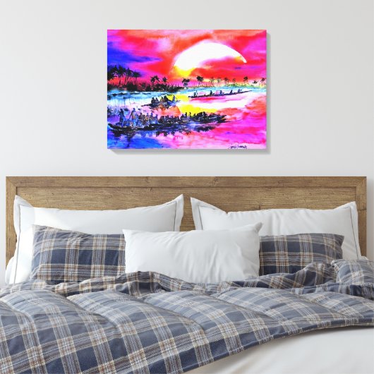 Zonsondergang van Ini Brown Canvas Afdruk (Insitu (Slaapkamer))
