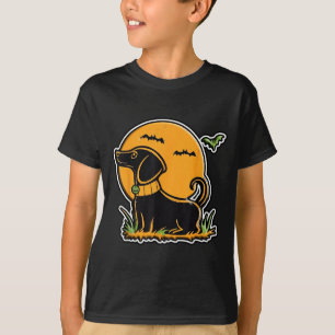 Zonsondergang Volle Maan Zwarte Hond Lab Dachshund T-shirt