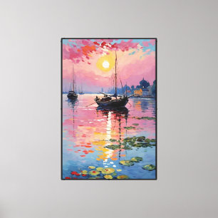 Zonsondergang Waterfront met Zeilboten en Kleurrij Canvas Afdruk