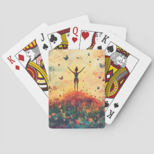 Zonsondergang Weide Meditatie met Vlinders (4) Pokerkaarten