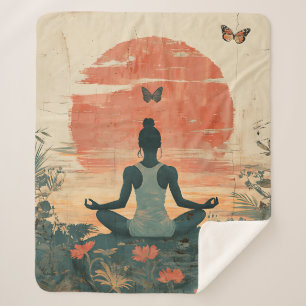 Zonsondergang Weide Meditatie met Vlinders (5) Sherpa Deken