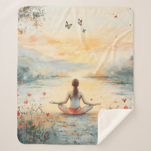 Zonsondergang Weide Meditatie met Vlinders (6) Sherpa Deken