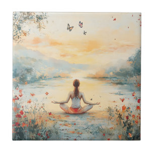 Zonsondergang Weide Meditatie met Vlinders (6) Tegeltje