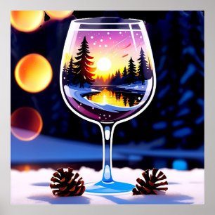 Zonsondergang winters landschap weerspiegeld in wi poster