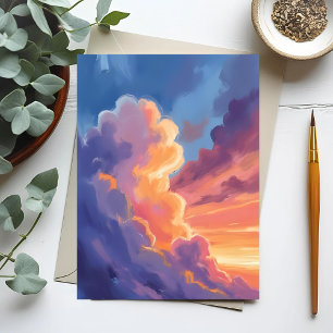 Zonsondergang Wolken   Aquarel Lucht Schilderij Kl Briefkaart