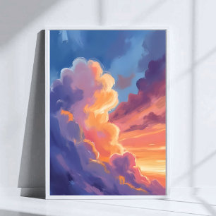 Zonsondergang Wolken   Waterverf Lucht Schilderij  Poster