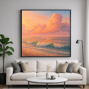 Zonsondergang Zee Wolken - Pastel Schilderstijl Poster