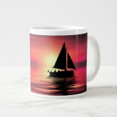 Zonsondergang, Zee, Zeilboot Extra Grote Beker (Voorkant rechts)