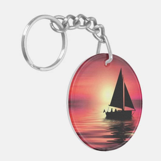 Zonsondergang, Zee, Zeilboot Sleutelhanger (Voorkant Links)