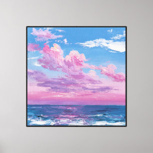 Zonsondergang Zeegezicht met Roze en Paarse Wolken Canvas Afdruk