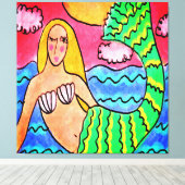 Zonsondergang Zeemeermin Abstract Digitaal Schilde Canvas Afdruk (Insitu (Houten vloer))