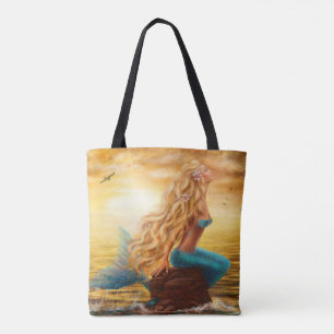 Zonsondergang zeemeerminschilderij draagtas