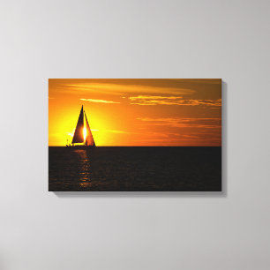 Zonsondergang Zeil op het meer Canvas Afdruk