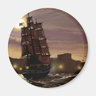 Zonsondergang zeilboot bekeken door spyglass. magneet