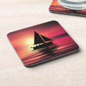 Zonsondergang, zeilboot in het Zee-39186 Bier Onderzetter (Linkerzijde)