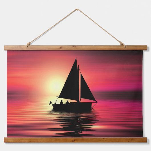 Zonsondergang, zeilboot in het Zee-39186 Hangend Wandkleed (Voorkant)