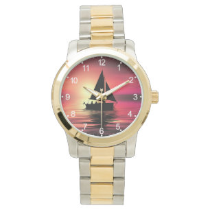 Zonsondergang, zeilboot in het Zee-39186 Horloge