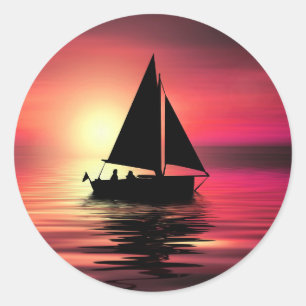 Zonsondergang, zeilboot in het Zee-39186 Ronde Sticker