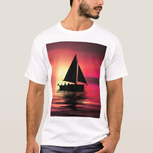 Zonsondergang, zeilboot in het Zee-39186 T-shirt