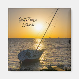Zonsondergang Zeilboot scheepswrak Golf Breeze FL  Magneet