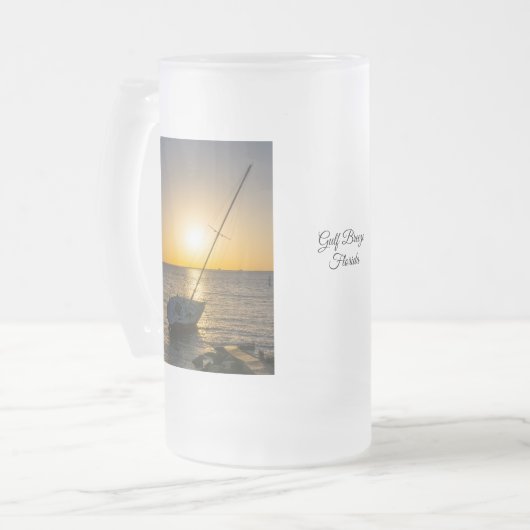 Zonsondergang Zeilboot Scheepswrak Golf Breeze Fro Matglas Bierpul (Voorkant links)