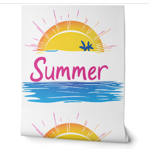 Zonsondergang Zomer Strand Illustratie Behang