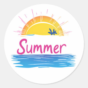 Zonsondergang Zomer Strand Illustratie Ronde Sticker