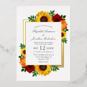 Zonsondergang Zonnebloem Roos Bloemen Bruiloft Folie Uitnodiging (Voorkant)
