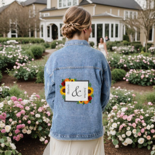 Zonsondergang Zonnebloem Roos Bloemige Bruiloft Denim Jacket